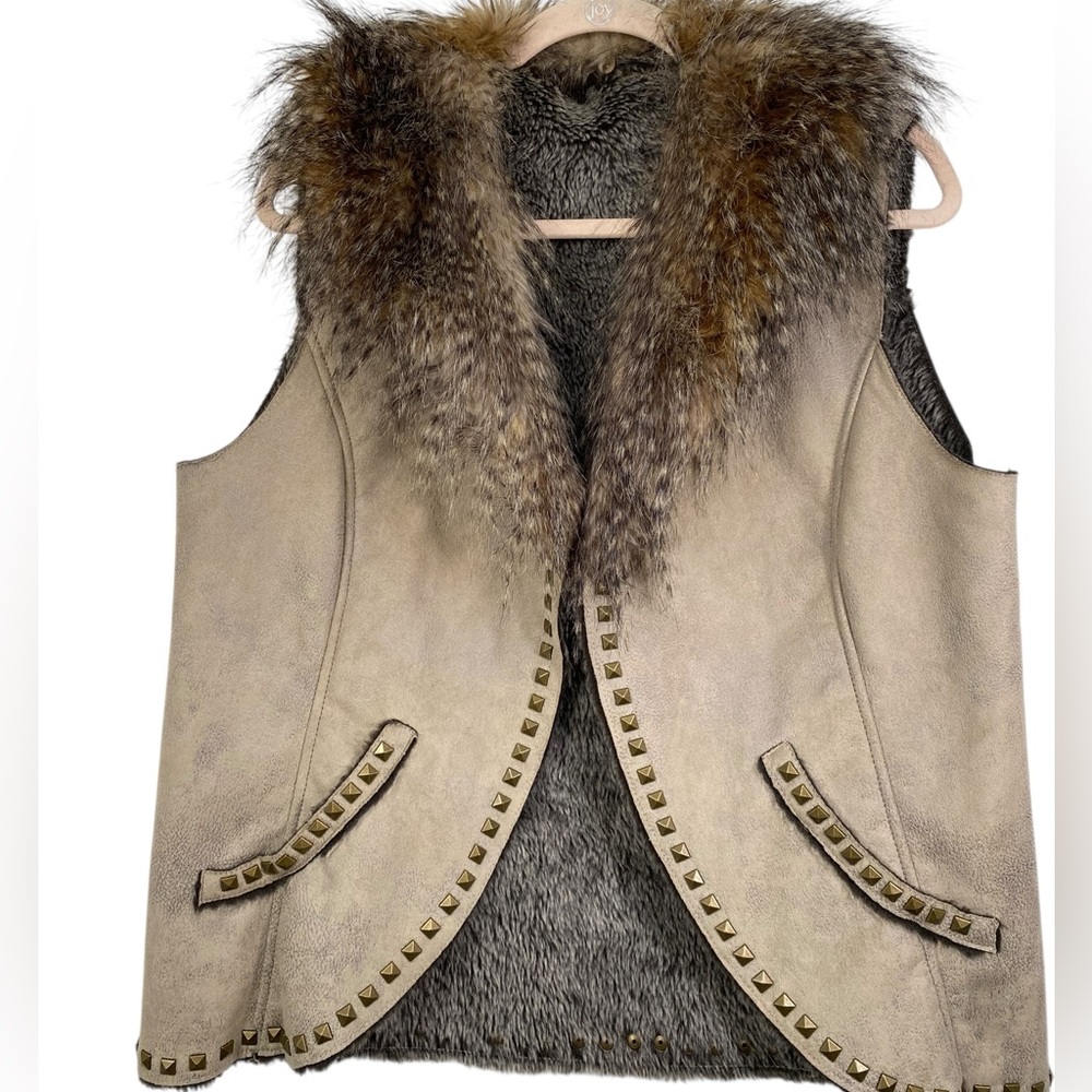 Montana Clothing Co Faux Suede Fur Trim Vest
